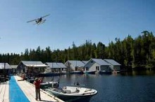 Boat docks and guest cabins at Rivers Inlet Sportsmans Club Fishing Lodge