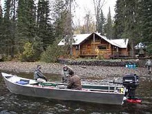 Fishermen and guest cabin at Babine Steelhead Lodge