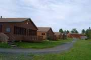 Gods River Lodge guest cabins all in a row