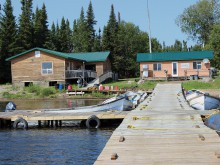 Boat docks and guest cabins at Molson Lake Lodge