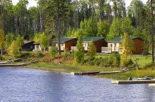 Lakeview of cabins at Cozy Camp