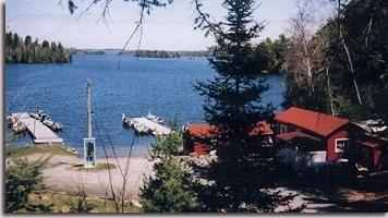Cabins and boat docks at Allen's Crow Lake Lodge