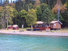 View from the lake of guest cabins at North Superior Charters