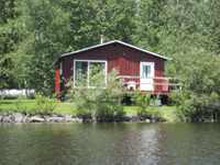 Rustic waterfront guest cabin at Trout River Lodge