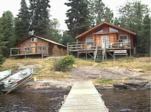 View of guest cabins from the dock at Winoga Lodge